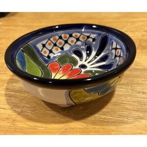 Mexican Talavera Small Pottery‎ 3 Footed Trinket Bowl Floral Lead Free